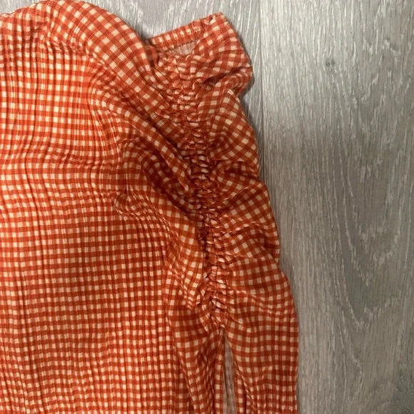 Zara Orange and White Ruched Midi Skirt and Top - Picture 3 of 9